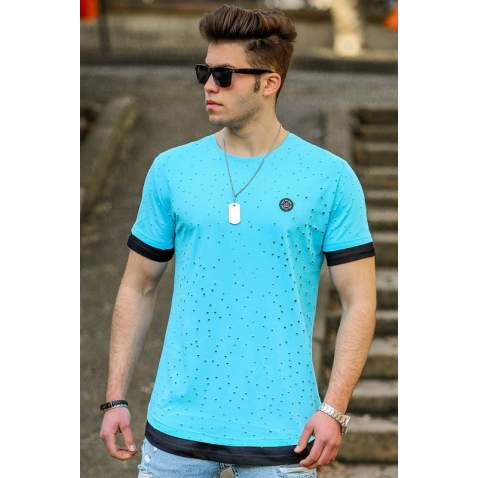 Madmext Turquoise Rapped T-shirt for Men 4489 - Turkuaz