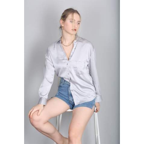 Mad Girls Gray Satin Shirt MG1104 - Gri