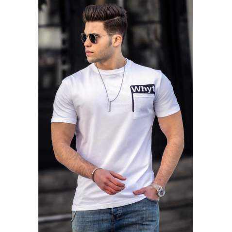 Madmext White Printed T-shirt for Men 4959 - Beyaz