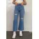 Women Light Blue Bell Bottom Jeans MG1519 - Açık mavi