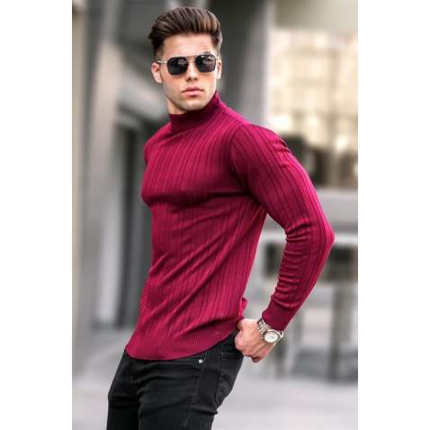 Maroon Mock Turtleneck Knitwear Sweater 5786 - Bordo