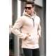 Beige Basic Hoodie Sweatshirt 6005 - Bej