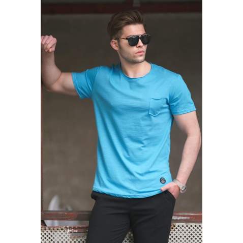 Madmext Men Front Pocket Blue T-shirt 4493 - Mavi