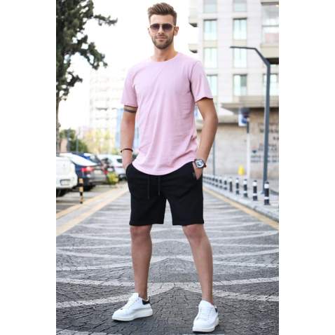 Madmext Men Soft Pink/Black T-shirt/Shorts Set 5655 - Pudra/siyah