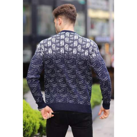 Navy Blue Designed Knitwear Sweater 5971 - Lacivert