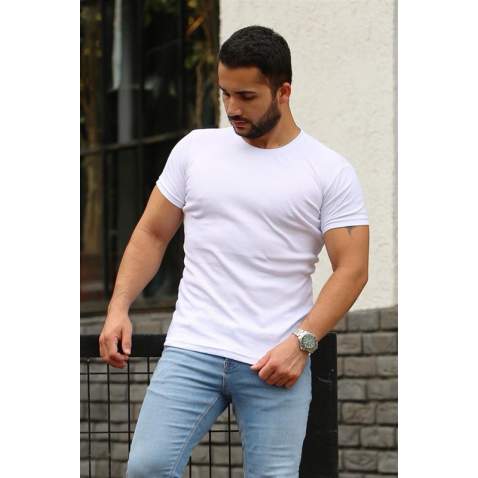 Madmext Men Basic White T-Shirt 4077 - Beyaz