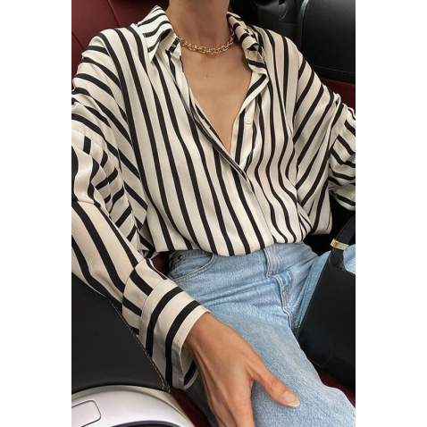 Mad Girls Striped White Shirt MG1383 - Beyaz