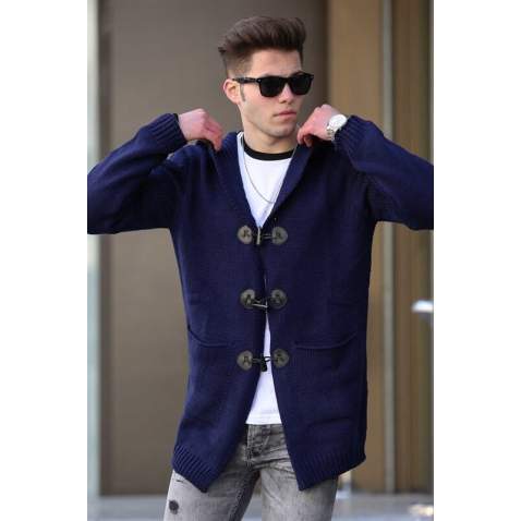 Madmect Navy Blue Cardigan with Hooded 2802 - Lacivert