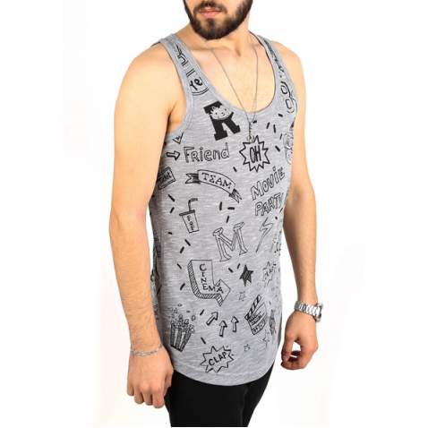 Madmext Men Printed Gray Tank Top 2319 - Gri