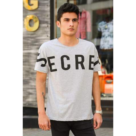 Madmext Grey Printed T-shirt for Men 3034 - Gri