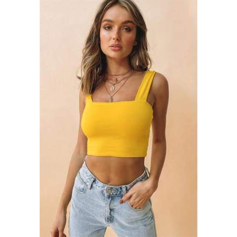 Mad Girls Yellow Crop Top MG1010 - Sarı