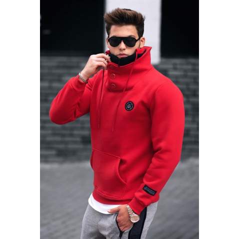 Madmext Red Button Up Sweatshirt 4411 - Kırmızı