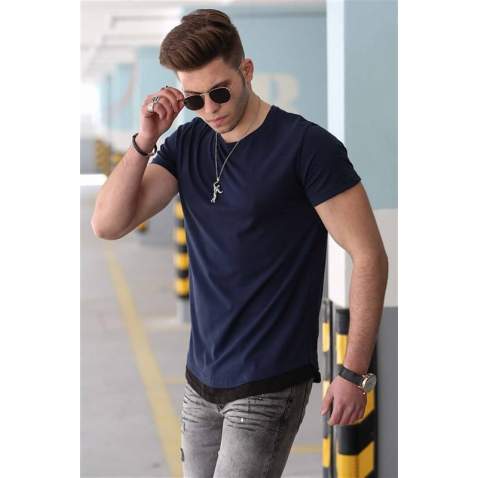 Madmext Navy Blue Basic T-shirt for Men 4465 - Lacivert