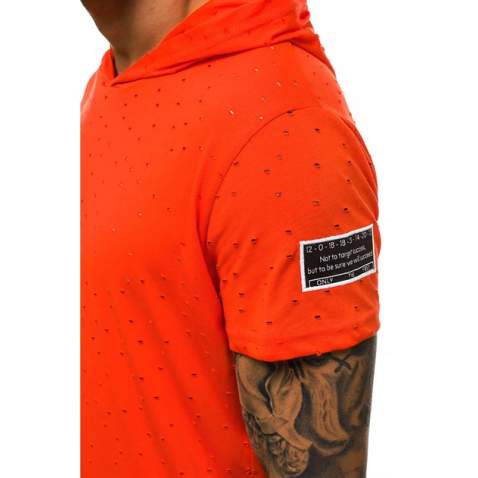 Madmext Orange Rapped T-shirt with Hood for Men 3069 - Turuncu