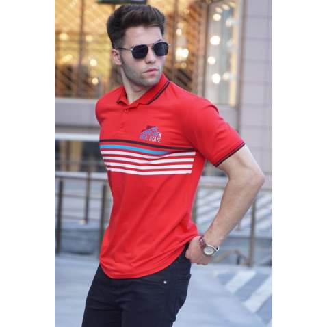 Striped Red Polo T-Shirt 5869 - Kırmızı