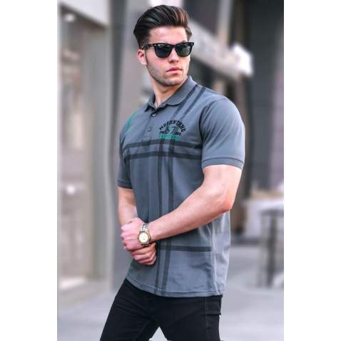 Men Designed Smoke Gray Polo T-Shirt 5872 - Füme