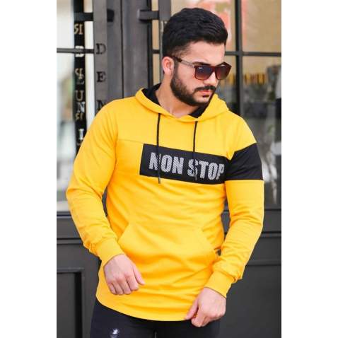 Madmext Yellow Printed Hoodie 4131 - Sarı