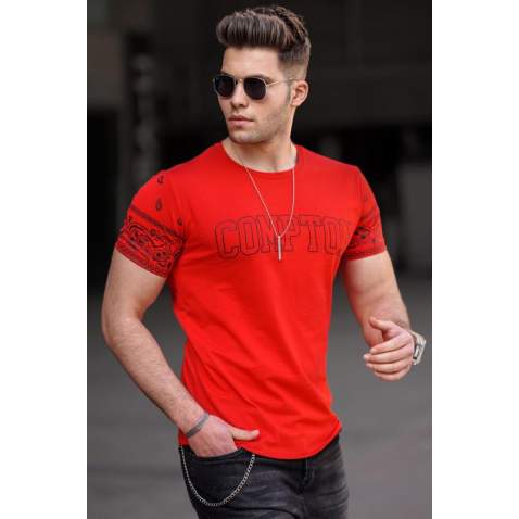 Madmext Men Printed Red T-shirt 4988 - Kırmızı