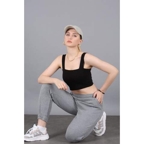 Mad Girls Smoke Gray Plain Sweatpants MG304 - Füme