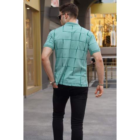 Men Designed Mint Green Polo T-Shirt 5887 - Mint yeşili