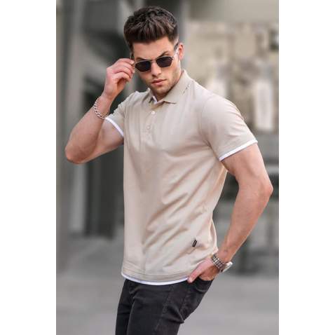 Men Basic Beige Polo T-Shirt 5885 - Bej