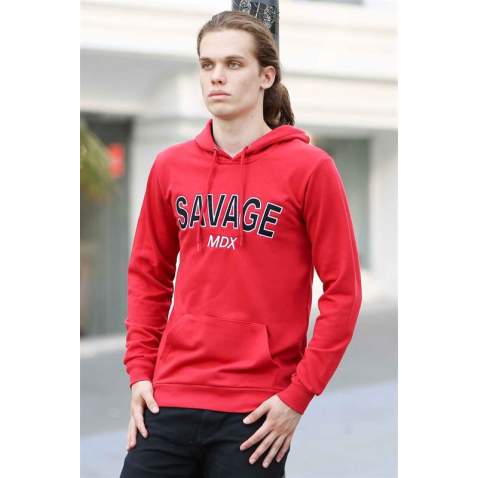 Madmext Claret Red Printed Hoodie 4147 - Bordo