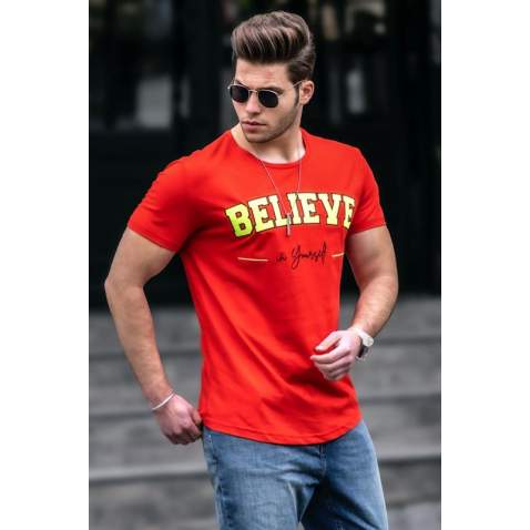 Madmext Red Printed T-shirt for Men 4540 - Kırmızı