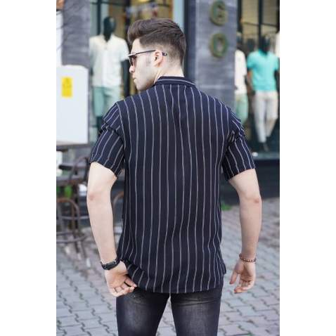 Men Striped Black Shirt 5549 - Siyah