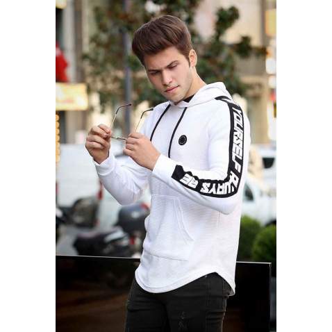 Madmext White Striped Hoodie 4170 - Beyaz