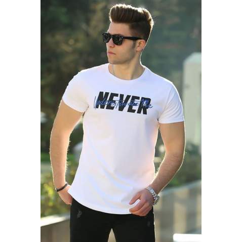 Madmext Big Size White Printed T-shirt for Men 4560 - Beyaz