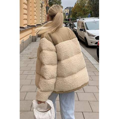 Beige Oversize Fur Jacket MG1371 - Bej