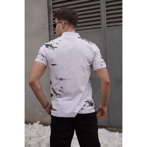 Men Designed White Polo T-Shirt - Beyaz