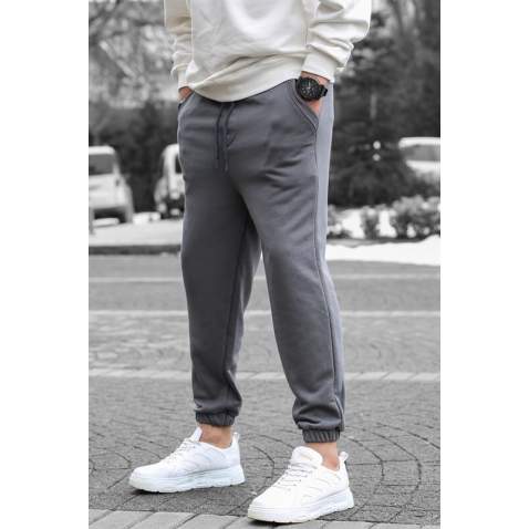 Men Smoke Gray Basic Jogger Trousers - Füme