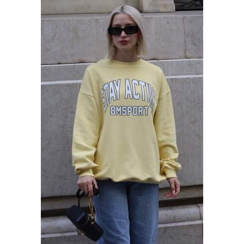 Sarı Baskılı Oversize Kadın Sweatshirt MG1564 - Sarı