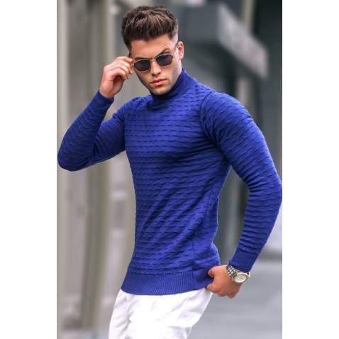 Light Navy Blue Knitted Sweater 5762 - Açık lacivert