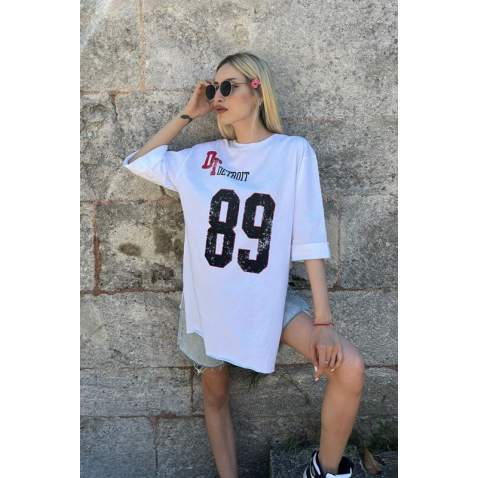 Mad Girls Printed White T-shirt MG990 - Beyaz