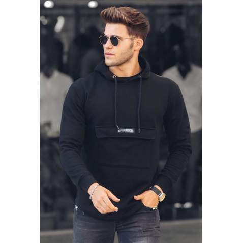 Madmext Black Pocket Detailed Hoodie 4693 - Siyah