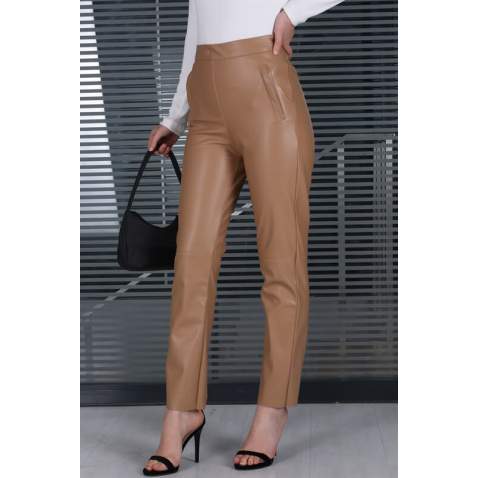 Mad Girls Brown Leather Pants MG1313 - Kahverengi