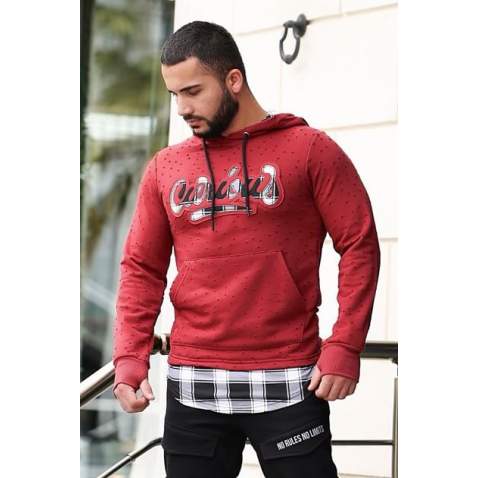 Madmext Men Maroon Hoodie Sweatshirt 2765 - Bordo