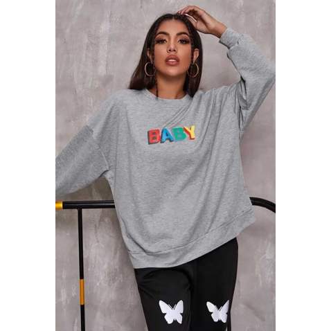 Mad Girls Gray Baby Printed Sweatshirt MG791 - Gri