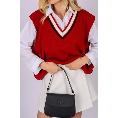 Women Striped Red Sweater - Kırmızı