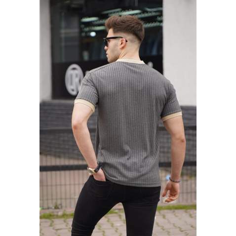 Men Anthracite Zip Neck T-Shirt - Antrasit