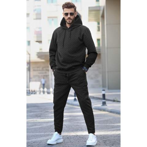 Black Hoodie Basic Tracksuit 5904 - Siyah