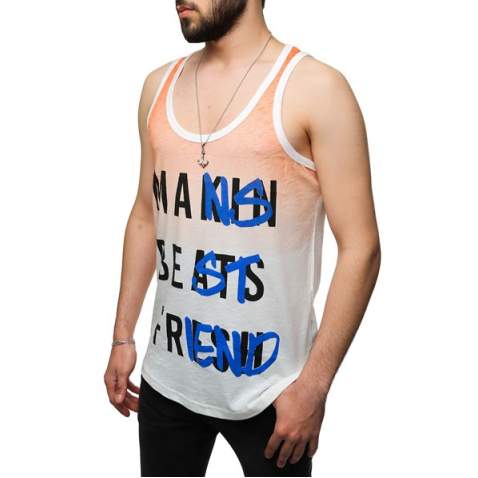 Madmext Men Printed Orange Tank Top 2501 - Turuncu