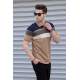 Men Striped Camel Polo T-Shirt - Camel