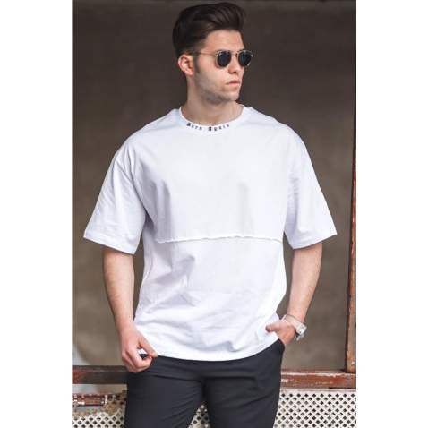 Madmext Men Printed Oversize White T-shirt 5250 - Beyaz