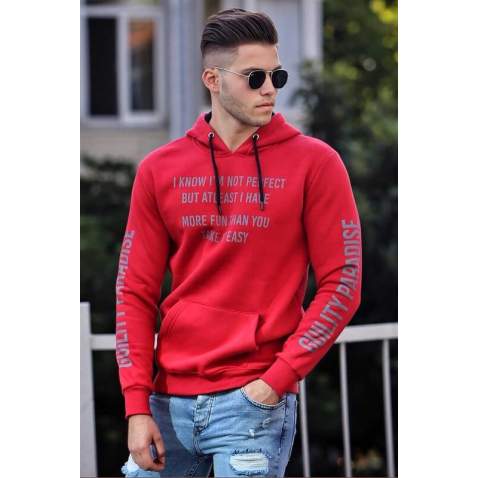 Madmext Claret Red Printed Hoodie 4383 - Bordo