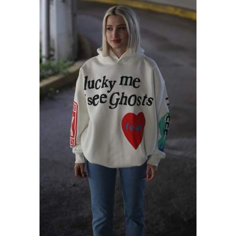 Mad Girls Beyaz Baskılı Oversize Sweatshirt MG903 - Beyaz