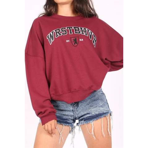 Mad Girls Maroon Sweatshirt MG1196 - Bordo