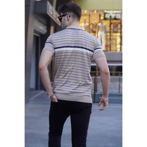 Men Striped Mink Polo T-Shirt 5734 - Vizon